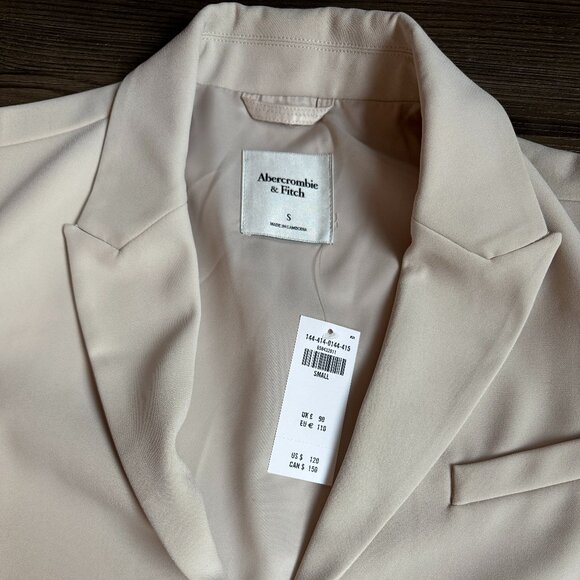 ABERCROMBIE & FITCH NUDE NEUTRAL TAUPE CREAM RELAXED BLAZER SUIT JACKET - SMALL - Picture 5 of 9